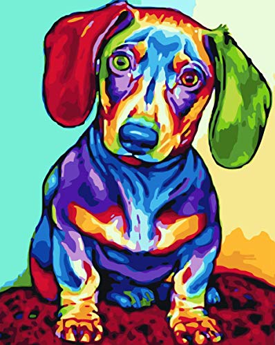 MILEADER Pintura por Números Animales para Adultos, DIY Pintura al óleo Pintar por Numeros Kits sobre Lienzo con Pinceles, Perro Colorido 16 * 20 Pulgadas Sin Marco