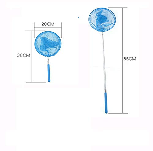 Milopon Red de pesca telescópica para acuarios, peces, redes para niños, extensible, telescópica, estable, mariposa, insecticio, pequeño pesca, juguete de jardín (azul)