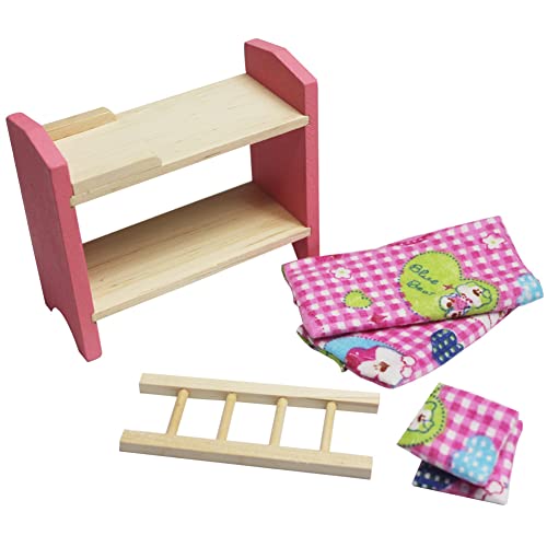 Miniatura Casa de Muñecas, Muebles De La Casa De Muñecas Juguete De Madera 1:12 Escala Dormitorio En Miniatura Conjunto De Mesa Lámpara De Mesa Closet Manta Casa De Muñecas Diy Accesorios Rosa