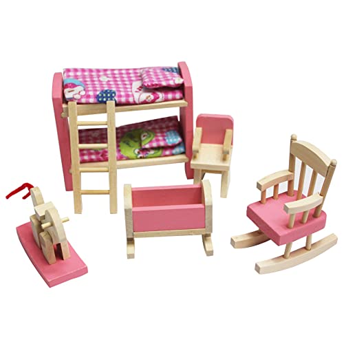 Miniatura Casa de Muñecas, Muebles De La Casa De Muñecas Juguete De Madera 1:12 Escala Dormitorio En Miniatura Conjunto De Mesa Lámpara De Mesa Closet Manta Casa De Muñecas Diy Accesorios Rosa