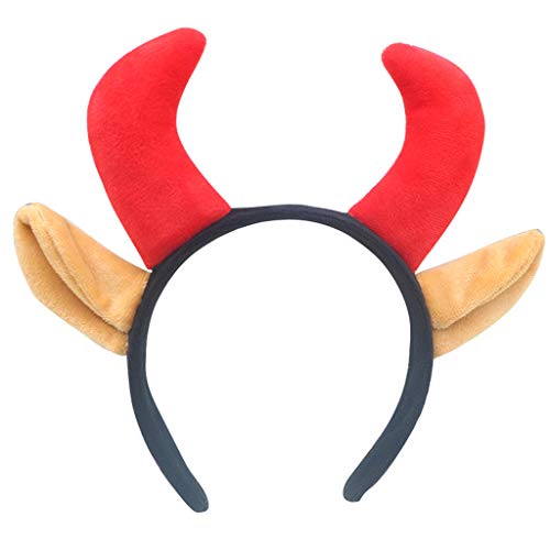 MISHITI Diadema de peluche de cuerno de diablo de vaca de buey de dibujos animados animal Cosplay fiesta de pelo Bandana