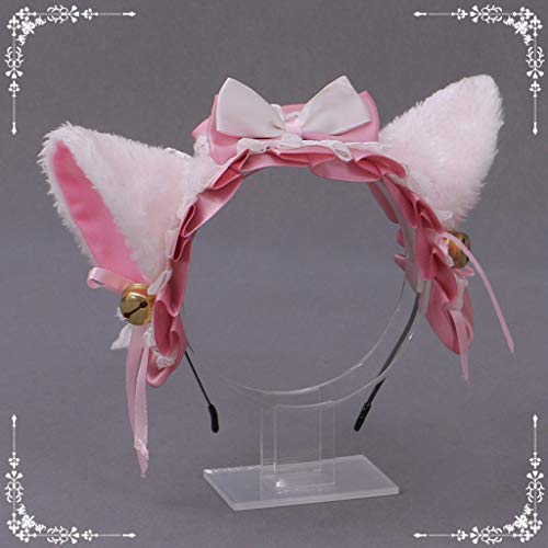 MISHITI Máscara de Halloween de peluche orejas de gatito Bandana Lolita Bow Bell Cosplay Hair Hoop