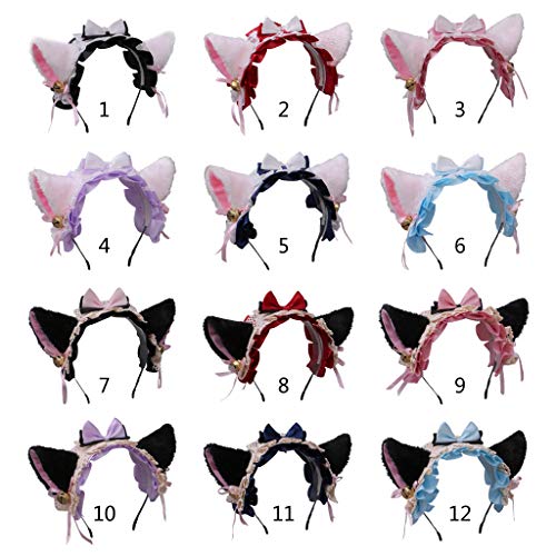 MISHITI Máscara de Halloween de peluche orejas de gatito Bandana Lolita Bow Bell Cosplay Hair Hoop