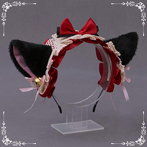 MISHITI Máscara de Halloween de peluche orejas de gatito Bandana Lolita Bow Bell Cosplay Hair Hoop