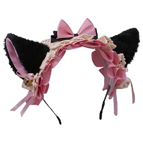 MISHITI Máscara de Halloween de peluche orejas de gatito Bandana Lolita Bow Bell Cosplay Hair Hoop