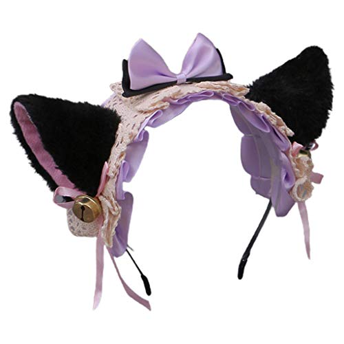 MISHITI Máscara de Halloween de peluche orejas de gatito Bandana Lolita Bow Bell Cosplay Hair Hoop