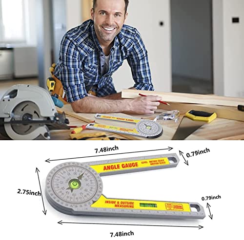 MMADD Herramienta de Protractor, Tractor de Sierra de inglete, Escala de buscador de ángulo a Prueba de óxido, Protractor 360 °, diseño Ajustable y Plegable, para Fontanero de Carpintero