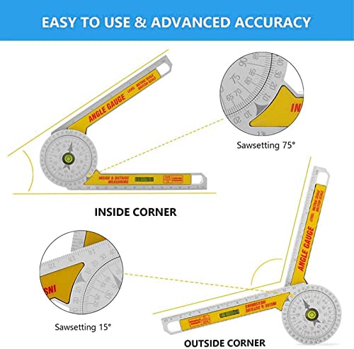 MMADD Herramienta de Protractor, Tractor de Sierra de inglete, Escala de buscador de ángulo a Prueba de óxido, Protractor 360 °, diseño Ajustable y Plegable, para Fontanero de Carpintero