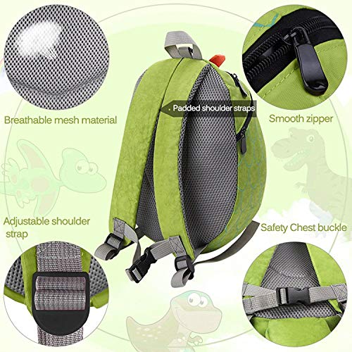 Mochila para Niños Día Festivo Guardería Primaria Escuela Bolsa Niño Niña Mochila Viaje Paquete Correa Anti-Perdida Mochila para Niñas Ligero y Duradero Dinorsoer 3D Verde