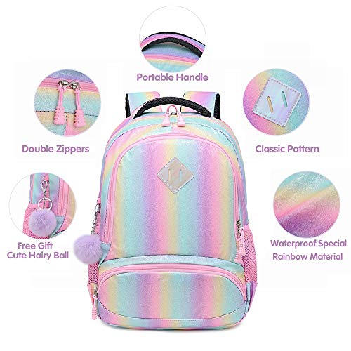 Mochila Rainbow Glitter para niñas - Mochila Preescolar para niños Lindos Mochila de Viaje Ligera Mochila Informal Encantadora Regalo para niñas 3 Packs - Rainbow