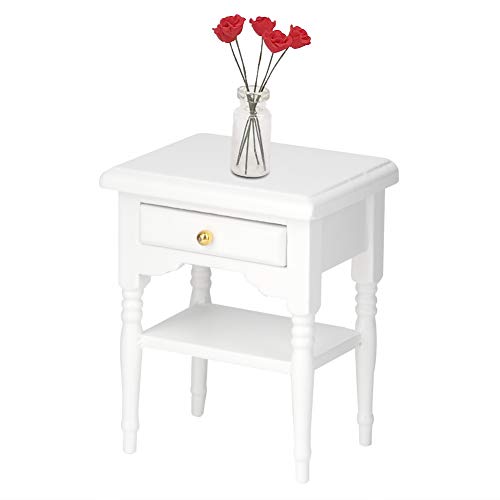 Modelo de Mesita de Noche de Mesa, Modelo de Mesita de Noche Blanca Liviana No Tóxica Ecológica con Cajón para Dormitorio de Muñecas para Niñas