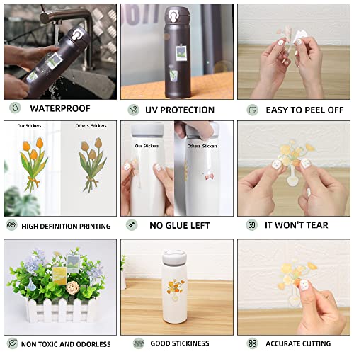 molshine 160Pcs PET Transparente Pegatinas Flores de Colores Plantas Calcomanías para Bullet Journal, Bricolaje, Planificador, Tarjetas, Manualidades, Álbumes de Recortes, Calendarios, Álbum