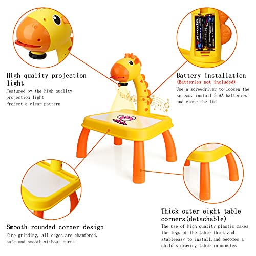 MOMSIV Escritorio de aprendizaje para niños con proyector inteligente, Tablero de dibujo para niños, proyector de pintura, mesa de aprendizaje multifunción con patrón, goma de borrar y pintura musical