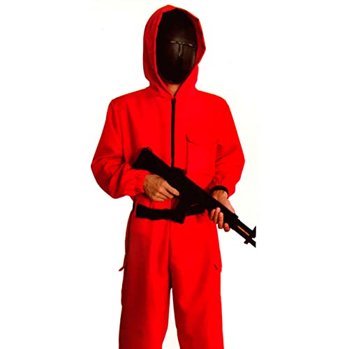 Mono rojo con capucha, disfraz de personaje del juego del calamar o la casa de papel, incluye mono y cinturón, carnaval, halloween, unisex, talla S