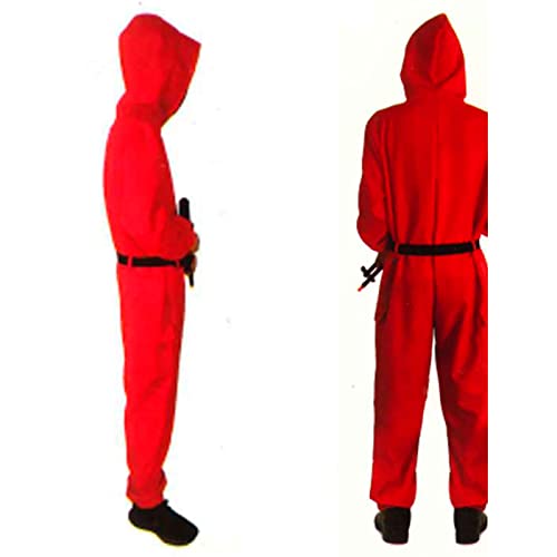 Mono rojo con capucha, disfraz de personaje del juego del calamar o la casa de papel, incluye mono y cinturón, carnaval, halloween, unisex, talla S