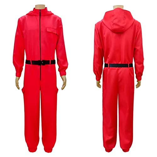 Mono rojo con capucha, disfraz de personaje del juego del calamar o la casa de papel, incluye mono y cinturón, carnaval, halloween, unisex, talla S