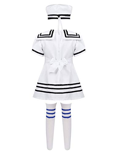 MSemis Disfraz Marinera para Niñas Vestido Corto Salior Uniforme de Marino Coaplay Niña Anime 3Pcs Disfraces Lujosos Infantiles Reyes Magos Fiesta Cumpleaños Blanco 3-4 Años