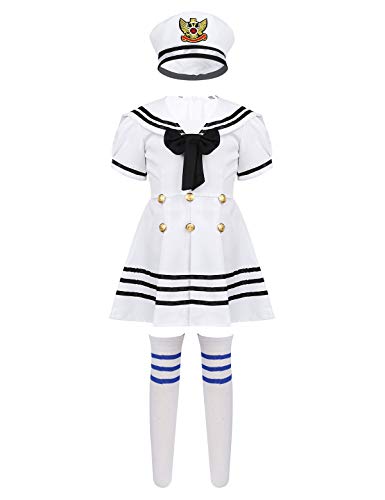 MSemis Disfraz Marinera para Niñas Vestido Corto Salior Uniforme de Marino Coaplay Niña Anime 3Pcs Disfraces Lujosos Infantiles Reyes Magos Fiesta Cumpleaños Blanco 3-4 Años