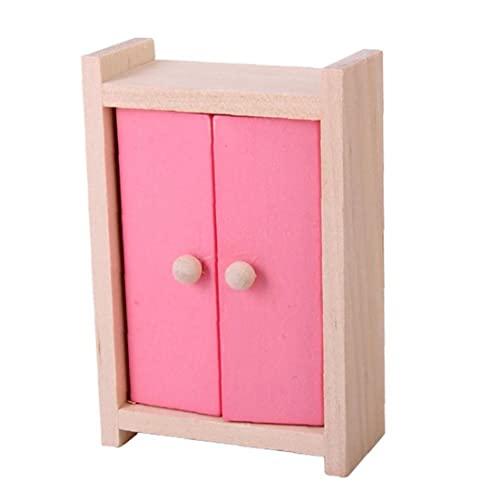 Mueble Mueble Muebles Juguete de Madera 1 12 Escala Dormitorio Miniatura Conjunto Mesa de cama Lámpara Closet Manta Casa de Muñecas DIY Accesorios Rosa