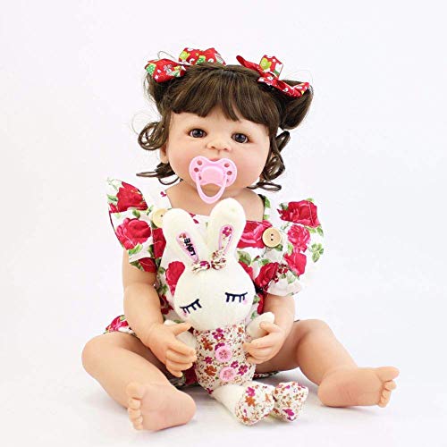 Muñeca de Navidad, 20 '' Muñeca de simulación Muñeca de Juguete Muñeca de bebé niña Realista Cuerpo Completo Silicona Vinilo Muñeca renacida con Ropa de Flores Traje Juguetes para bebés para niños