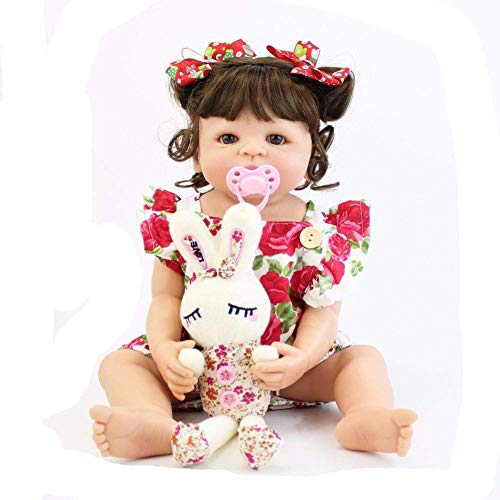 Muñeca de Navidad, 20 '' Muñeca de simulación Muñeca de Juguete Muñeca de bebé niña Realista Cuerpo Completo Silicona Vinilo Muñeca renacida con Ropa de Flores Traje Juguetes para bebés para niños