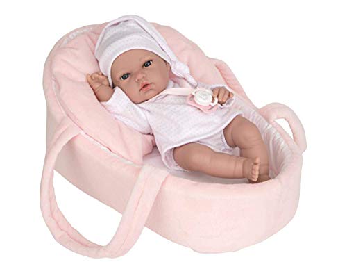 Muñeca Elegance Natal con Vestido Rosa, Capazo y Cojín de 33 cm