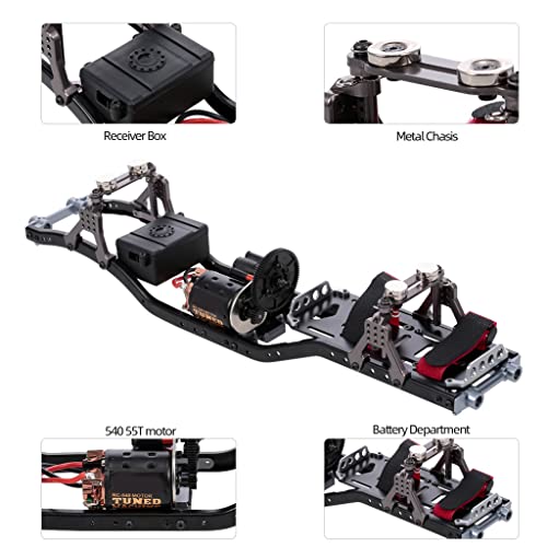 MYBOON R/C Marco de Oruga de Fibra de Carbono Chasis de Coche Viga W / 540 55T Motor Realistic RC Interior reemplazable Accs 1/10 Scx10 4Wd, RC Chasis