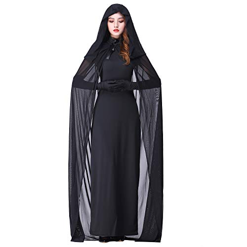 Myir Disfraz de Novia Fantasma de Halloween Mujer, Disfraz de Bruja Vampiro Vestido Adulto Disfraces Carnaval Cosplay (L, Negro)