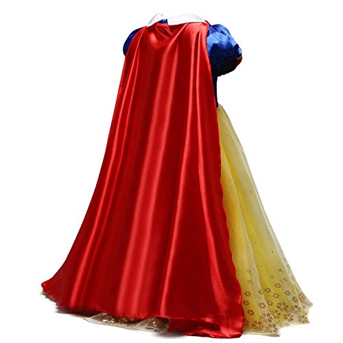 MYRISAM Niñas Disfraz de Carnaval Vestidos de Princesa Blancanieves con Capa Cumpleaños Traje de Halloween Navidad Fiesta Ceremonia Aniversario Cosplay Snow White Costume 3-4