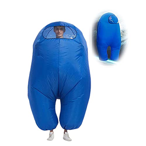 N A Among Us Disfraz inflado, juego de rol mono adulto niño Halloween fiesta traje adecuado para juegos multijugador, traje espacial ropa inflable adulto trajes inflables (azul)