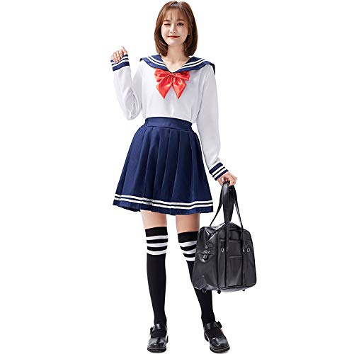 N / A Cosplay Halloween Novedad Regalo Estilo Azul Marino Estudiante Uniforme Traje de Marinero con Sombrero Ropa de Fiesta de Navidad Body Height:150-170cm