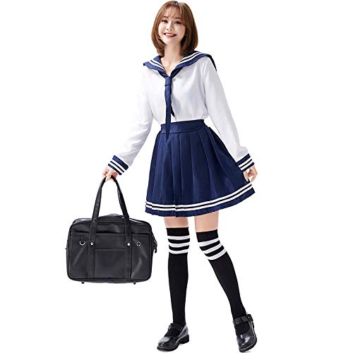 N / A Cosplay Halloween Novedad Regalo Estilo Azul Marino Estudiante Uniforme Traje de Marinero con Sombrero Ropa de Fiesta de Navidad Body Height:150-170cm