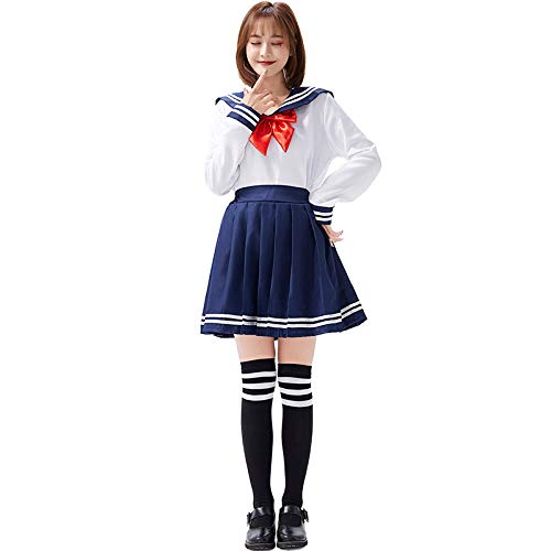 N / A Cosplay Halloween Novedad Regalo Estilo Azul Marino Estudiante Uniforme Traje de Marinero con Sombrero Ropa de Fiesta de Navidad Body Height:150-170cm