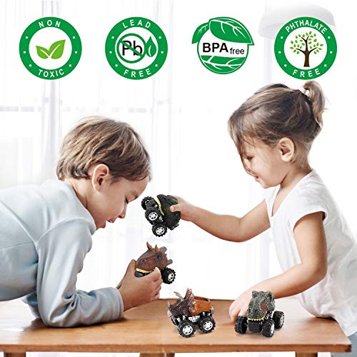 NASHRIO Pull Back Dinosaur Cars Toys Set of 4, Dino Toy for 3 Year Old Boys and Girls, Popular Gift for Kids