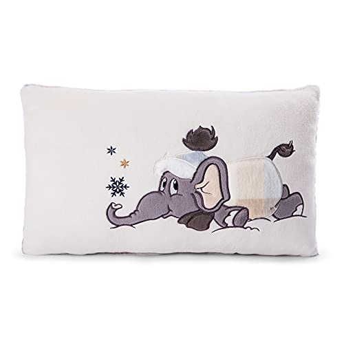 NICI 47294 Cojín de Peluche con Elefante en Traje de Nieve – Cojines de Animales esponjosos para niñas, niños y bebés – Tierna Almohada Rectangular de la colección de Invierno, 43x25cm, Beige/Gris