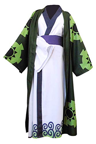 NoryNick Roronoa Zoro Disfraz de Cosplay de Anime Capa de Wano Country Kimono Trajes Traje de Halloween, verde, S