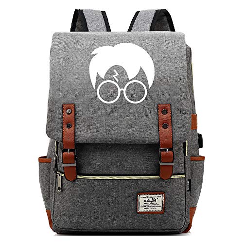 NYLY Mochila portátil de 15 Pulgadas con Puerto de Carga USB, Mochila de Senderismo de Ocio Adolescente, Bolsa de la Escuela de Harry Potter Unisex Gris