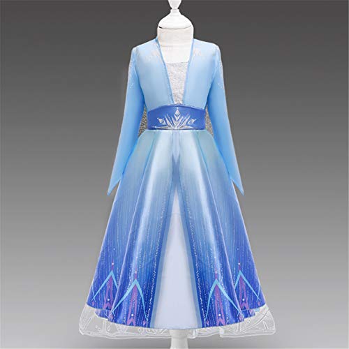 O.AMBW Elsa Disfraz Princesa Vestido Azul Lentejuela Manga Larga Nieve Tul Chal Vestido Fiesta de Halloween Cumpleaños Fiesta de Baile Accesorios Corona Varita mágica para niños 3-9 años