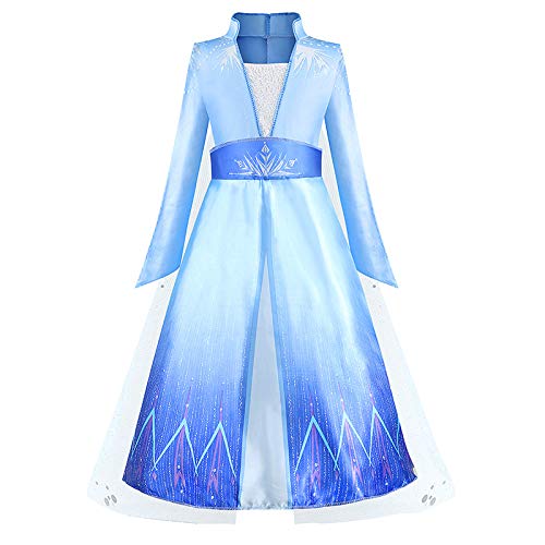 O.AMBW Elsa Disfraz Princesa Vestido Azul Lentejuela Manga Larga Nieve Tul Chal Vestido Fiesta de Halloween Cumpleaños Fiesta de Baile Accesorios Corona Varita mágica para niños 3-9 años