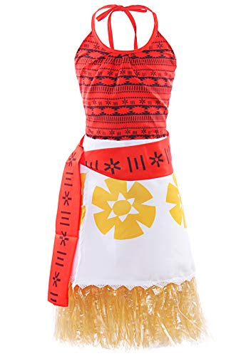 O.AMBW Vestido Hawaiano de Moana Cosplay Vaiana Heroina Jefe de la Isla Motunui Disfraz con Accesorio Moana Collar Aventura Navegar Cosplay para Carnaval Halloween Verano Playa Piscina Juego rol