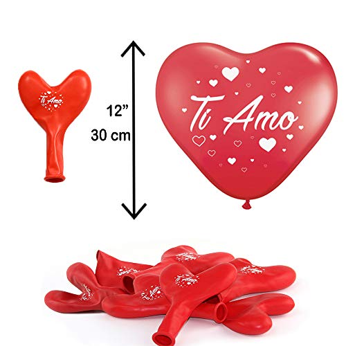 ocballoons Globos con forma de corazón rojo Ti Amo 16 uds. San Valentín, fiestas, eventos y ceremonias. Decoración romántica.