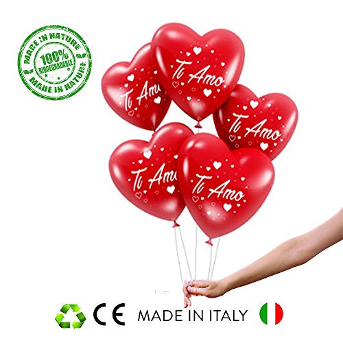 ocballoons Globos con forma de corazón rojo Ti Amo 16 uds. San Valentín, fiestas, eventos y ceremonias. Decoración romántica.