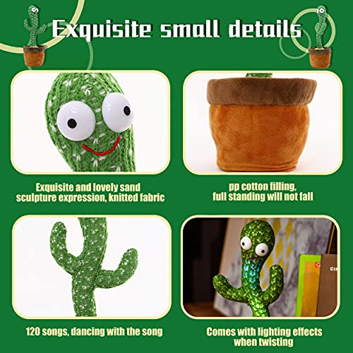 OKsolaca Cactus Bailarin,Juguete De Cactus Que Habla,Juguete Cactus Baile con 120 Canciones En Inglés,Cactus Que Baila, Cantando Y Grabación Interesantes Juguetes Educativos De Educación Temprana