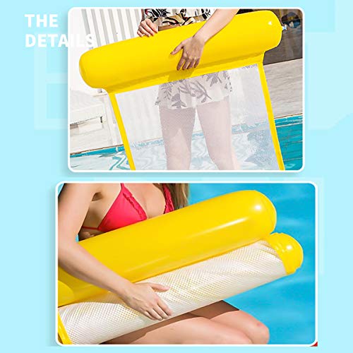 OLMME Flotador Inflable de Agua Hamaca Cama Tumbona Reclinable Plegable Ligero Flotador Estera de Balsa para Una Fiesta de Vacaciones en El Agua Playa, 130 * 73 CM(Color:Amarillo)