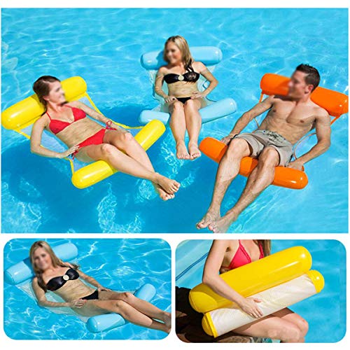 OLMME Flotador Inflable de Agua Hamaca Cama Tumbona Reclinable Plegable Ligero Flotador Estera de Balsa para Una Fiesta de Vacaciones en El Agua Playa, 130 * 73 CM(Color:Amarillo)