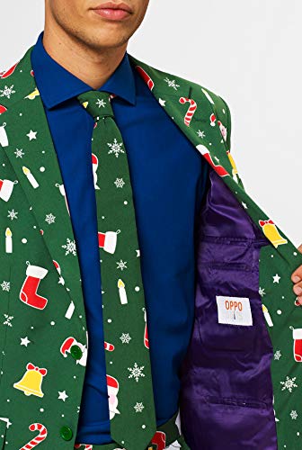 OppoSuits Fun Ugly Christmas Suits for Men – The Rudolph – Full Suit: Jacket, Pants & Tie Traje de Hombre, Santaboss, 48