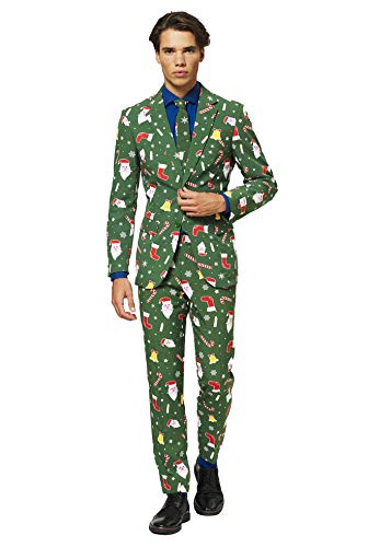 OppoSuits Fun Ugly Christmas Suits for Men – The Rudolph – Full Suit: Jacket, Pants & Tie Traje de Hombre, Santaboss, 48