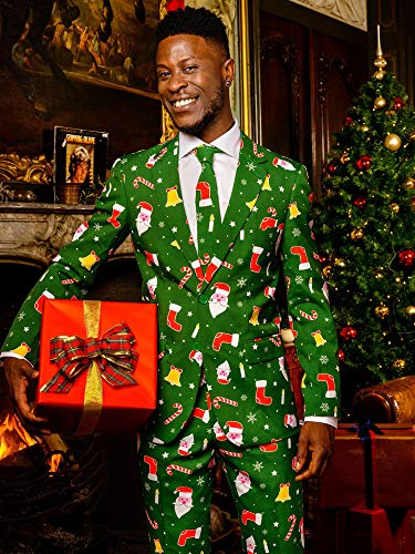 OppoSuits Fun Ugly Christmas Suits for Men – The Rudolph – Full Suit: Jacket, Pants & Tie Traje de Hombre, Santaboss, 48