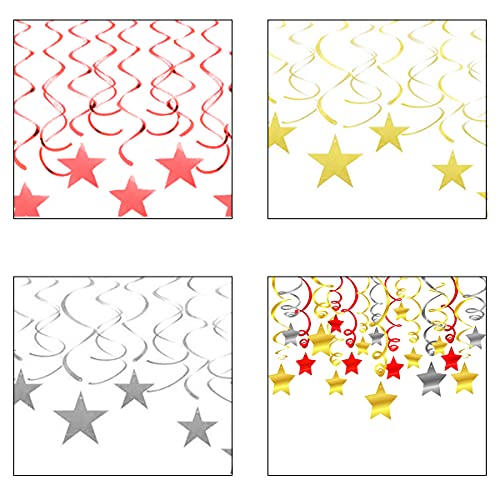 Osuter Remolinos Colgantes,36PCS Remolinos Decoración PVC Espirales Fiesta Estrella Adorno Espiral para Decoraciones de Fiesta Cumpleaños Carnaval(Rojo/Dorado/Plata)