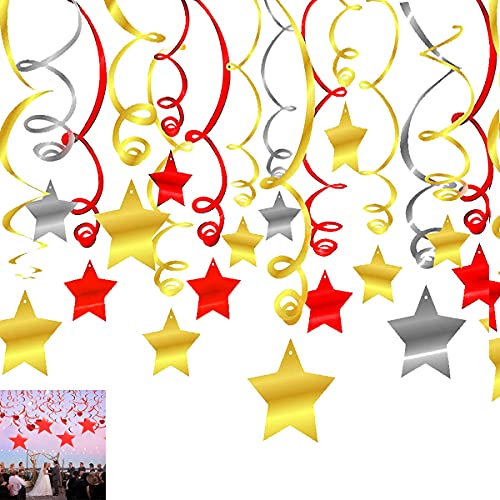 Osuter Remolinos Colgantes,36PCS Remolinos Decoración PVC Espirales Fiesta Estrella Adorno Espiral para Decoraciones de Fiesta Cumpleaños Carnaval(Rojo/Dorado/Plata)